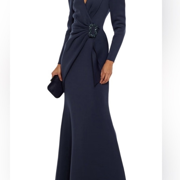 Modest Badgley Mischka Midnight Long Sleeve Gown - Picture 1 of 5